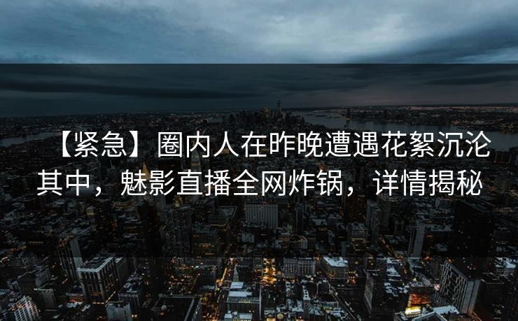 【紧急】圈内人在昨晚遭遇花絮沉沦其中，魅影直播全网炸锅，详情揭秘