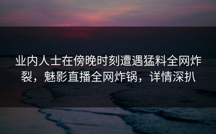 业内人士在傍晚时刻遭遇猛料全网炸裂，魅影直播全网炸锅，详情深扒